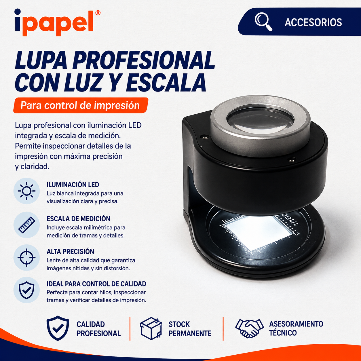 Lupa profesional con luz y escala